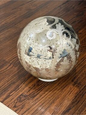 Silver Ornate Scroll Mercury Glass Light Up Battery Operated Sphere Home Decor